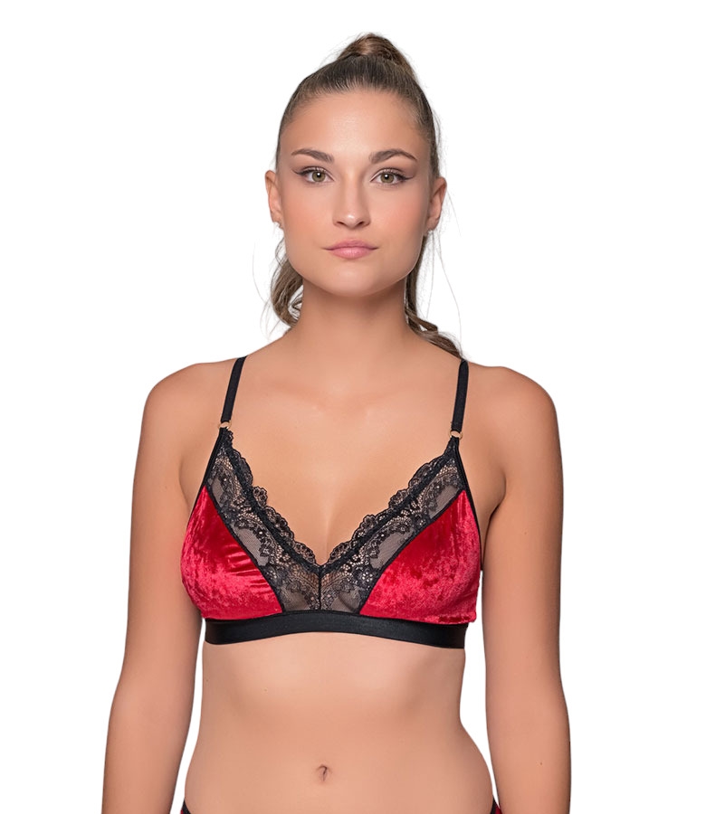Bralette Τριγωνάκι απο Βελούδο και Δαντέλα
