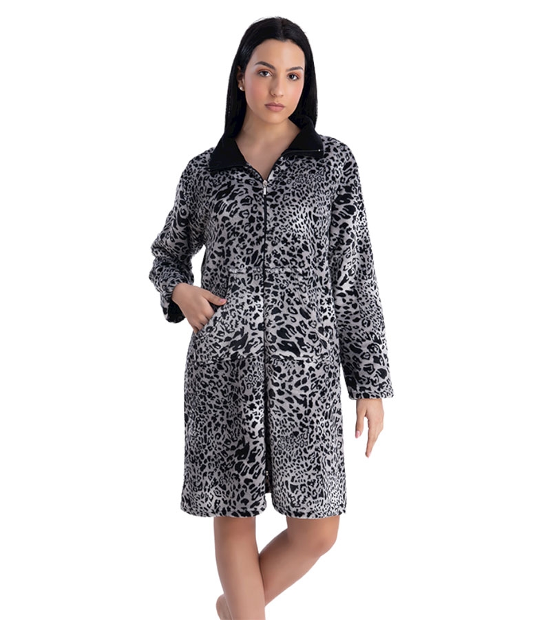 Rachel Γυναικεία Ρόμπα Φλις με Φερμουάρ Animal Print