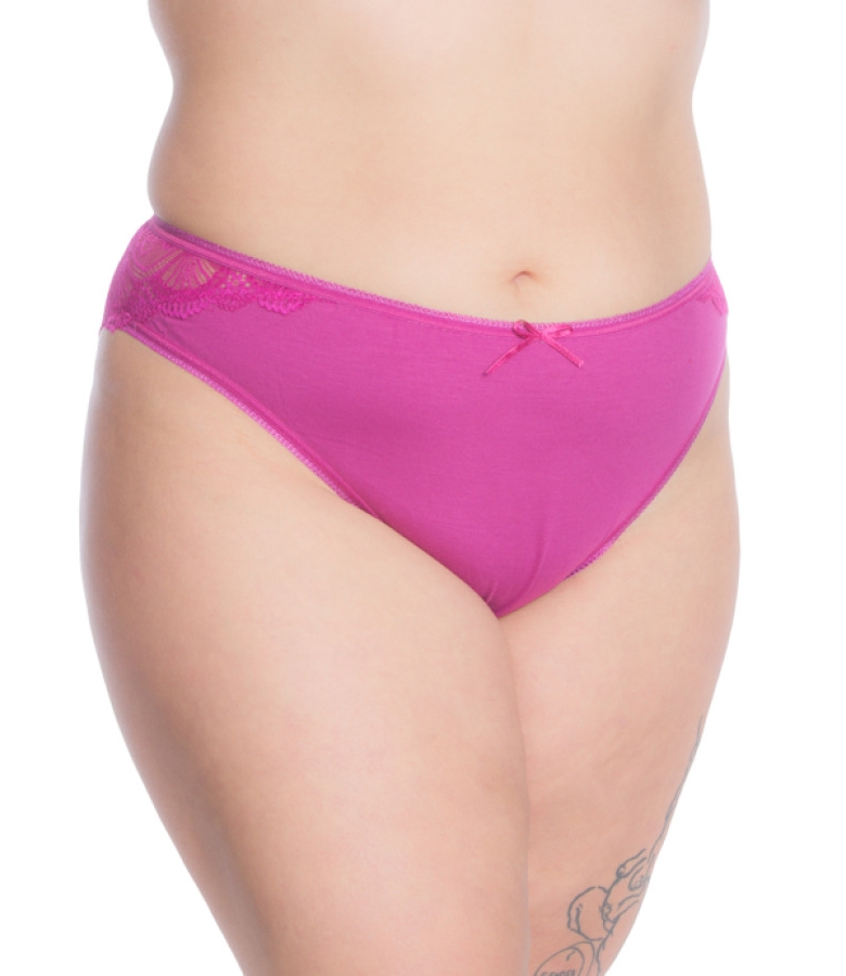 Ψηλόμεσο Βαμβακερό Σλιπ με Δαντέλα Plus Size