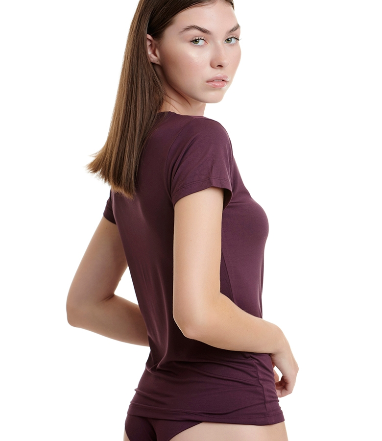 Walk Γυνακείο V-Neck T-shirt από Bamboo με Δαντέλα