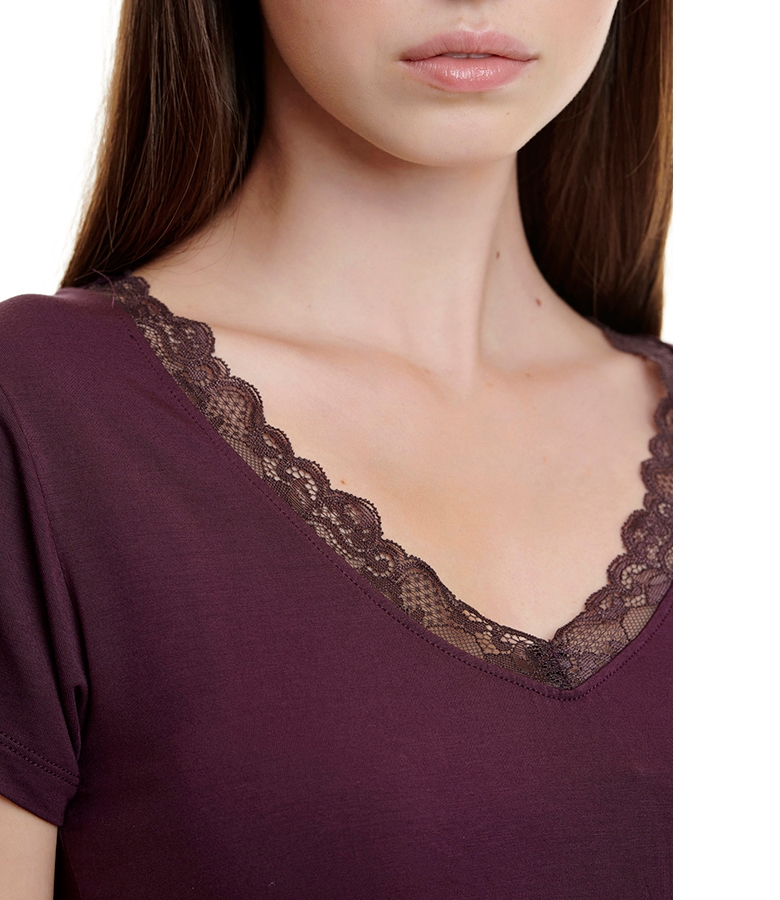 Walk Γυνακείο V-Neck T-shirt από Bamboo με Δαντέλα