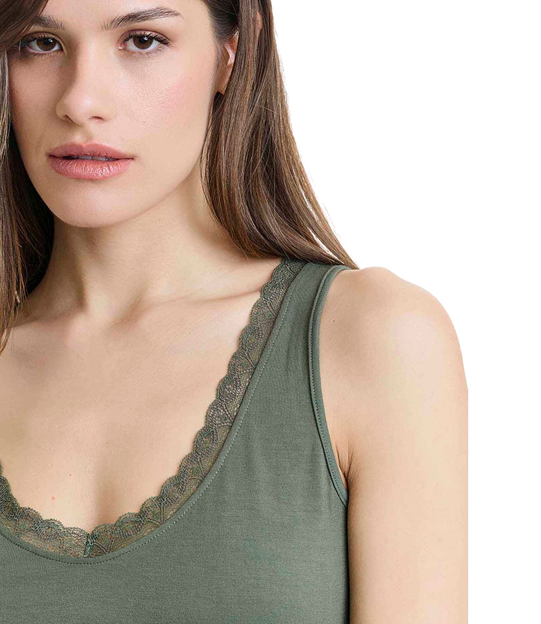 Walk Γυνακείο Tοπ V-Neck από Bamboo με Φαρδιά Τιράντα και Δαντέλα -Κλειστή Πλάτη